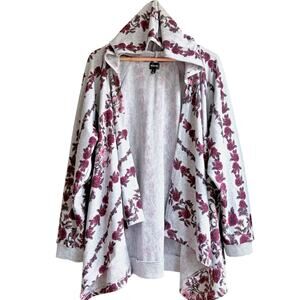 Gray Floral Hooded Open Cardigan Sweater Pink Cottagecore Db Sunday Plus Size 3X